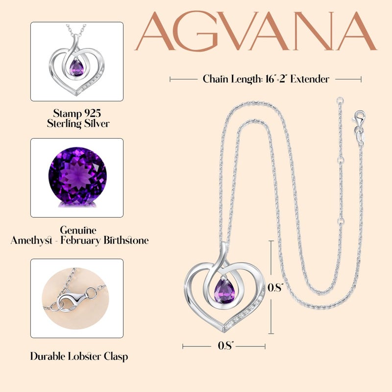 AGVANA February Birthstone Jewelry Amethyst Necklace for Women Sterling Silver Forever Love Infinity Heart Pendant Necklace Anniversary Birthday Gifts for Women Mom Wife Her - Image 4